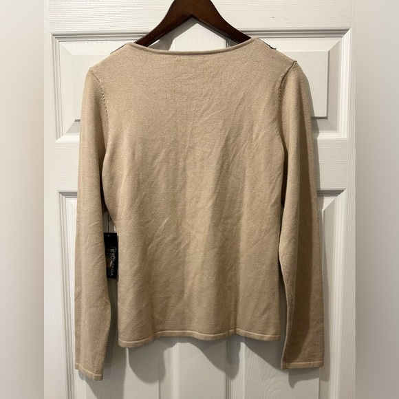Etcetera M Silk Cashmere Tan Sweater Sheer Black Embroidered Detail R $275 - Picture 4 of 12
